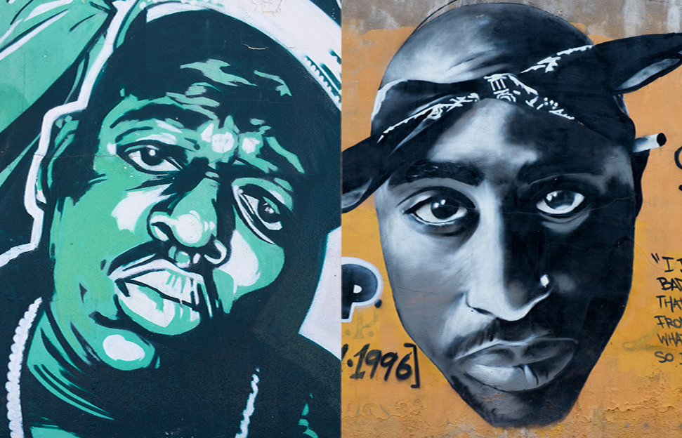 Veggmalerier av Biggie Smalls og Tupac Shakur. Bilde: Wikimedia Commons.